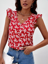 Frenchy Floral Print Ruffle Sleeve Blouse