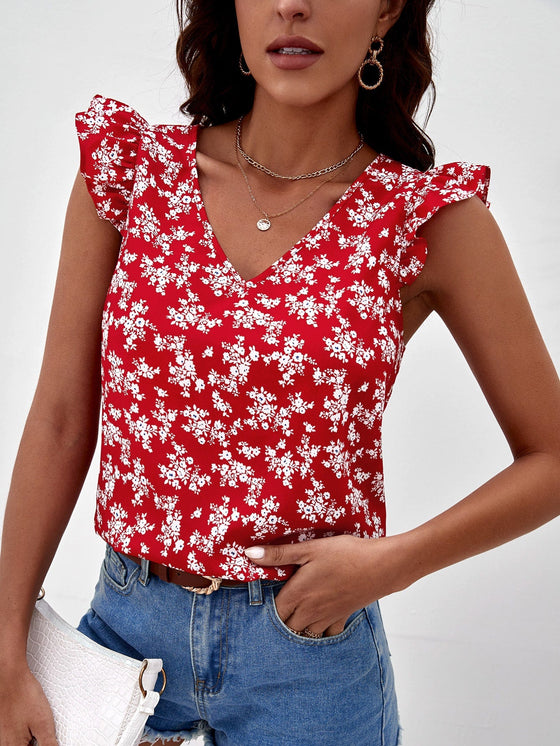 Frenchy Floral Print Ruffle Sleeve Blouse