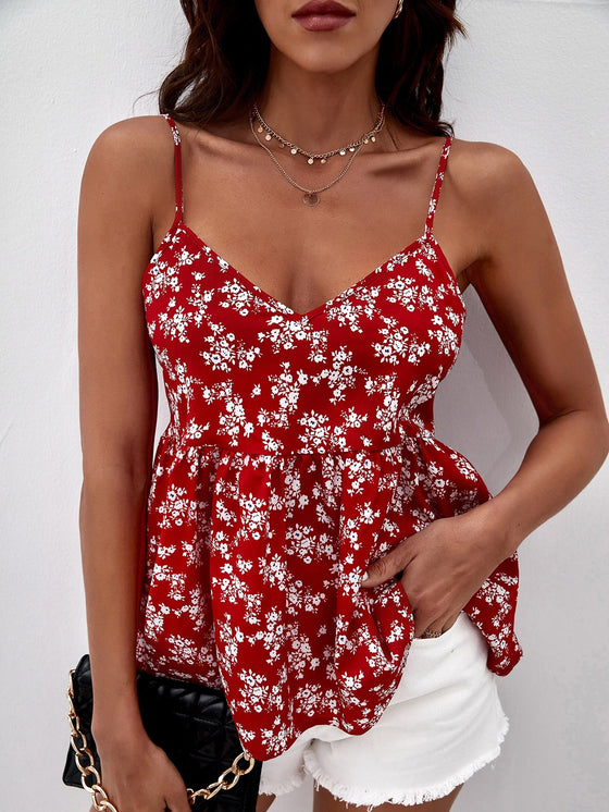 Frenchy Ditsy Floral Print Peplum Cami Top