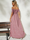 Ditsy Floral Off Shoulder Shirred Split Thigh Dress