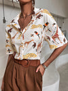 Animal Letter Print Button Front Shirt