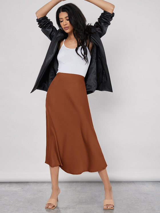 Zipper Detail Solid Skirt