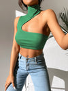 PETITE High Neck Asymmetrical Crop Top
