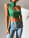 PETITE High Neck Asymmetrical Crop Top