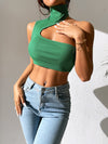 PETITE High Neck Asymmetrical Crop Top
