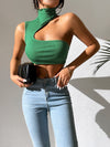 PETITE High Neck Asymmetrical Crop Top