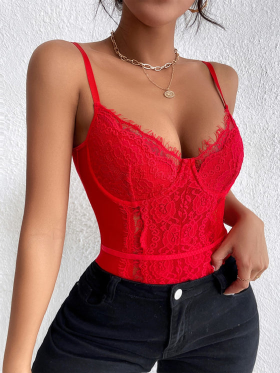 BAE Contrast Mesh Eyelash Lace Cami Bodysuit