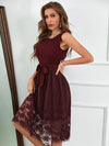 Mesh Panel Belted Dress