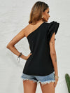 Solid One Shoulder Layered Ruffle Tee