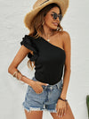 Solid One Shoulder Layered Ruffle Tee