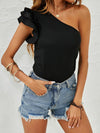 Solid One Shoulder Layered Ruffle Tee