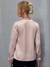 V neck Lantern Sleeve Satin Top