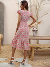 Ditsy Floral Print Shirred Ruffle Trim Dress