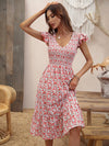 Ditsy Floral Print Shirred Ruffle Trim Dress