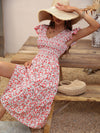 Ditsy Floral Print Shirred Ruffle Trim Dress