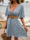Ditsy Floral Print Tie Back Butterfly Sleeve Dress Without Belt