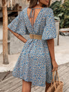 Ditsy Floral Print Tie Back Butterfly Sleeve Dress Without Belt