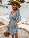 Ditsy Floral Print Tie Back Butterfly Sleeve Dress Without Belt