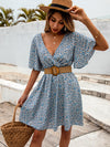 Ditsy Floral Print Tie Back Butterfly Sleeve Dress Without Belt