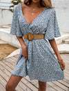 Ditsy Floral Print Tie Back Butterfly Sleeve Dress Without Belt