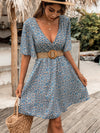 Ditsy Floral Print Tie Back Butterfly Sleeve Dress Without Belt