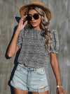 Frill Trim Leopard Print Puff Sleeve Top