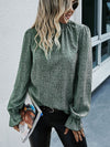 Shirred Neck Flounce Sleeve Allover Print Blouse
