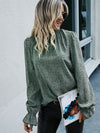 Shirred Neck Flounce Sleeve Allover Print Blouse