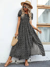Puff Sleeve Shirred Bodice Ditsy Split Thigh Dress