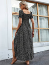 Puff Sleeve Shirred Bodice Ditsy Split Thigh Dress