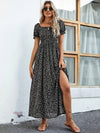 Puff Sleeve Shirred Bodice Ditsy Split Thigh Dress