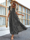 Puff Sleeve Shirred Bodice Ditsy Split Thigh Dress