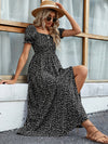 Puff Sleeve Shirred Bodice Ditsy Split Thigh Dress
