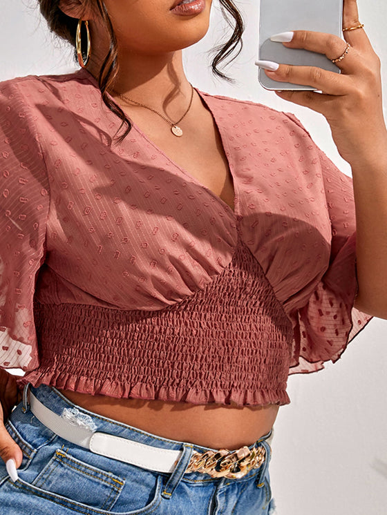 Frenchy Plus Swiss Dot Shirred Crop Blouse