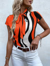 Block Striped Tie Neck Blouse