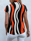 Block Striped Tie Neck Blouse