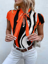 Block Striped Tie Neck Blouse