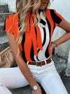 Block Striped Tie Neck Blouse