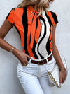 Block Striped Tie Neck Blouse