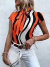 Block Striped Tie Neck Blouse