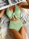 Textured Knot Front One Piece Swimsuit