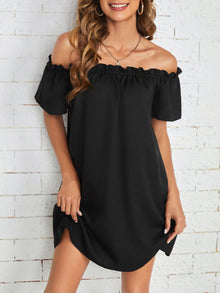  Off Shoulder Frill Trim Dress
