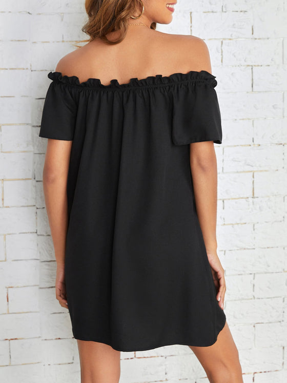 Off Shoulder Frill Trim Dress