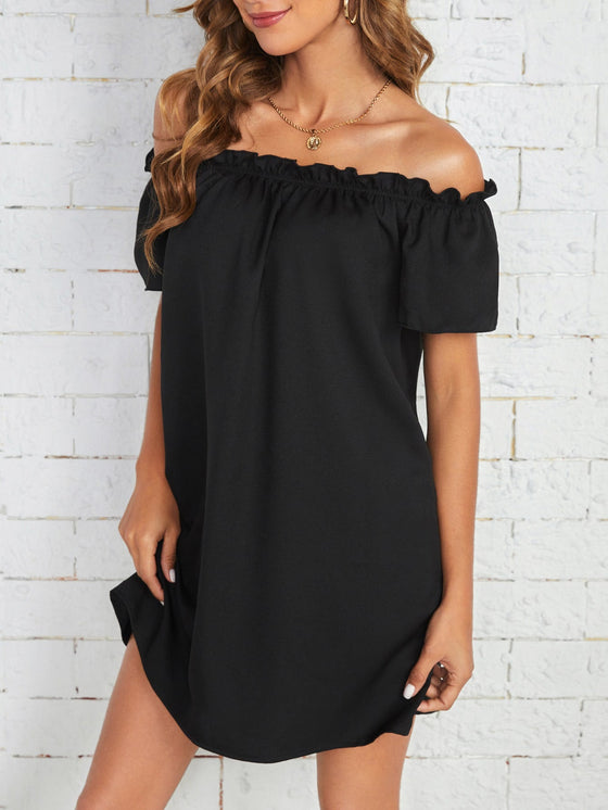 Off Shoulder Frill Trim Dress