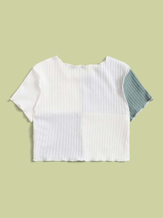 Girls Lettuce Trim Two Tone Tee