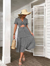 Gingham Cut Out Twist Ruffle Hem Dress