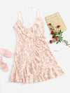 Ditsy Floral Ruffle Trim Wrap Knot Slip Dress
