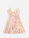 Ditsy Floral Ruffle Trim Wrap Knot Slip Dress