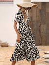 Allover Print Puff Sleeve Ruffle Hem Wrap Knot Side Dress