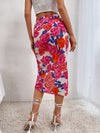 Random Floral Print Ruched Split Thigh Skirt